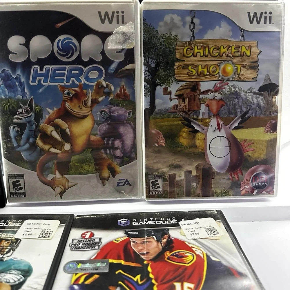 Video Game Lot Wii Gamecube Fantastic Four Spore Hero Chickenshoot NHL Madden